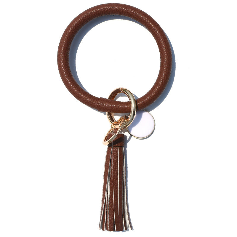 Wholesale Tie-dyed PU Leather Tassel Bracelet Keychain
